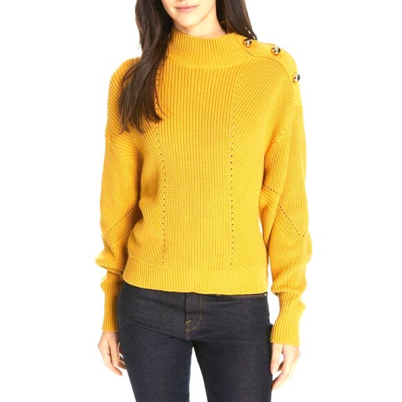 Joie Sweaters - JOIE Lusela Sweater Golden Yellow Sz XS Mock Neck Knit Gold Buttons Pullover